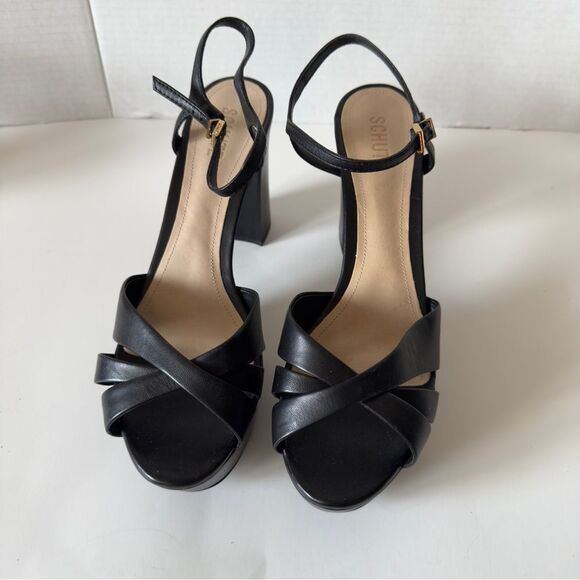 Schutz Women’s Keefa Chunky Leather Black Platform High Heel Sandal Size 11 - Picture 3 of 10